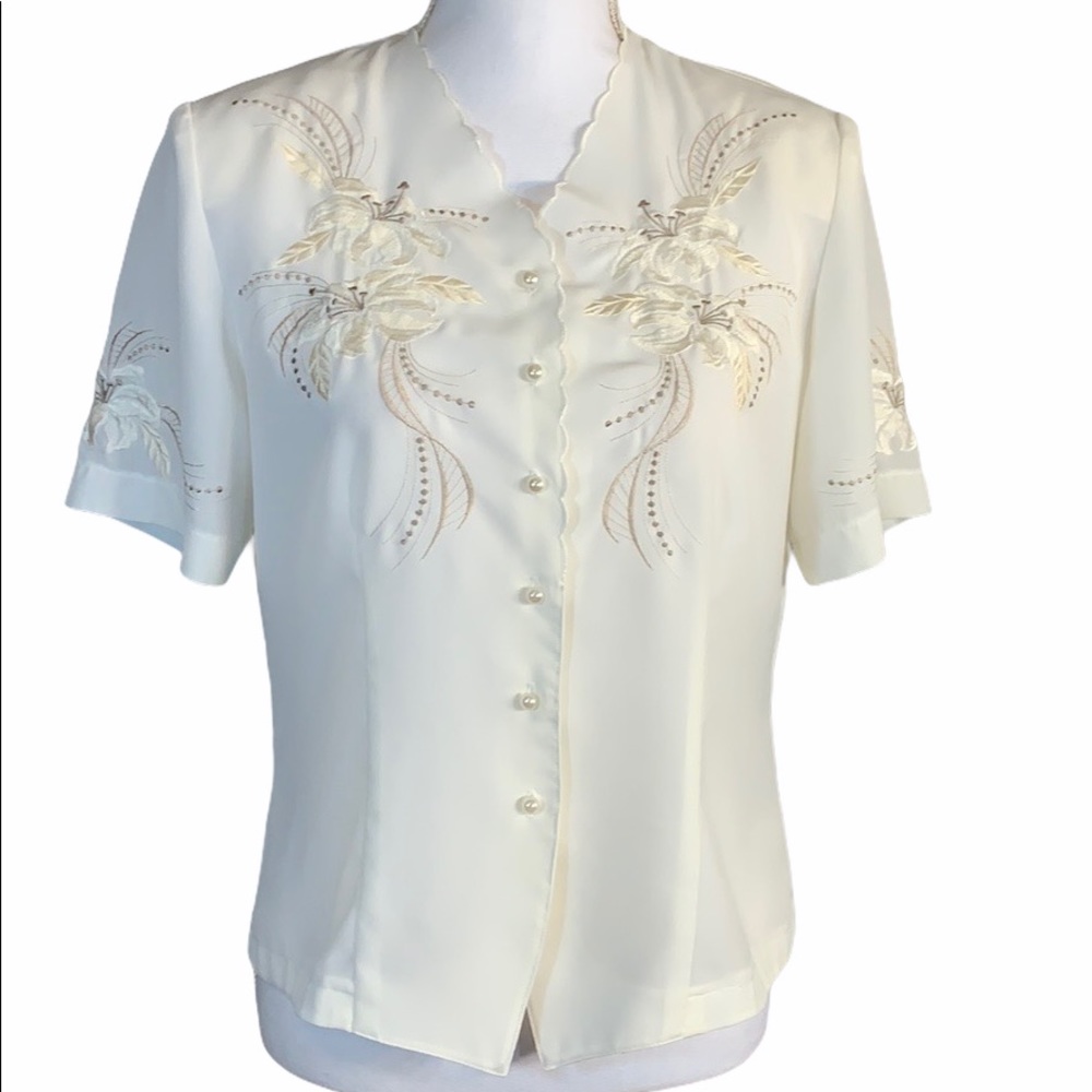Vintage Christie & Jill Ivory Embroidered Top Size 6P